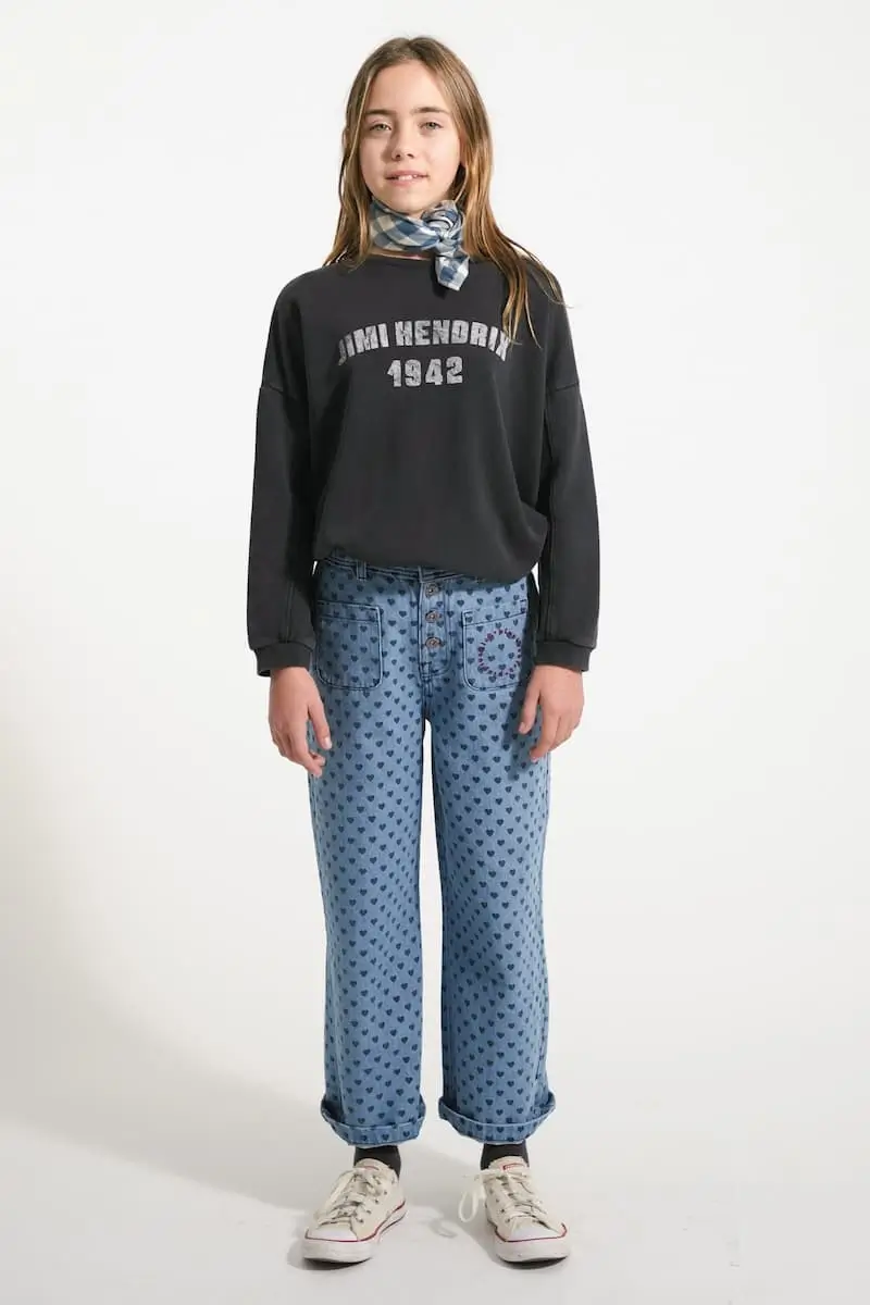 Pantalón Cropped Denim Corazones Piupiuchick - Imagen 3