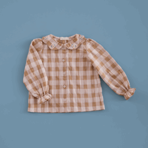 Camisa Petalos Bordada Vichy Cinnamon Mi Canesu