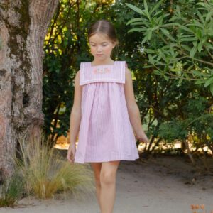 Vestido Bordado Marinero Rayitas Pink Mi Canesu